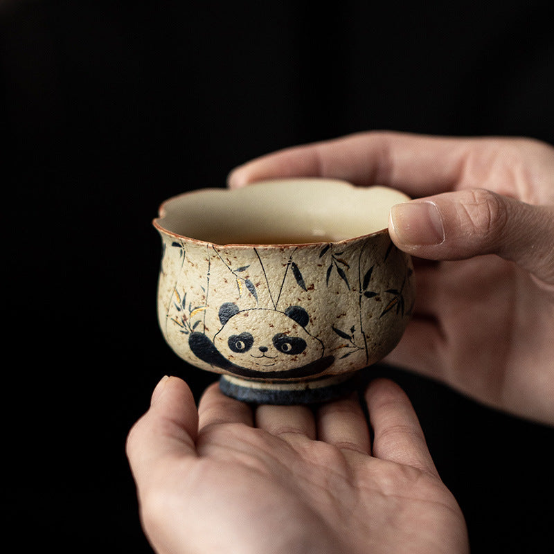 Blue And White Flint Red Panda Playing Bamboo Tea Cup Tea Cup Ceramic Household Personal Cup Tea Set Zen Meditation Cup Bud Cup