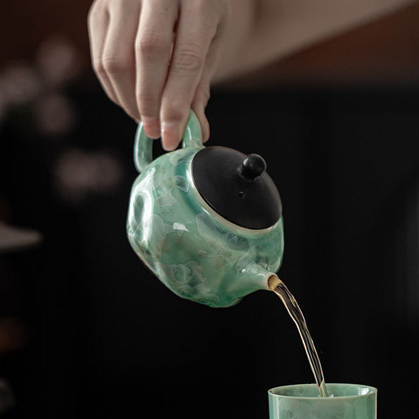 Ice Flower Kiln Crystallized Glaze Hand-Kneaded Ceramic Teapot, Interesting Teapot, Household Ceramic Personal Teapot, Handheld Teapot, Single Teapot