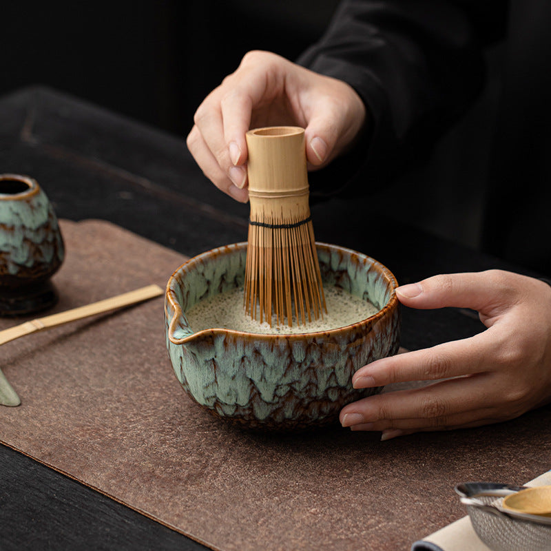 Eight-Piece Matcha Tea Set With Kiln-Fired Ceramic Glaze, Song Dynasty Tea Tools, Tea Brush, And Tea Stand
