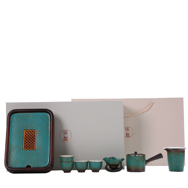 Chunlan Dry Tea Set Home Office Kiln Change Retro Side Handle Cover Bowl Tea Cup Complete Business Gift Box