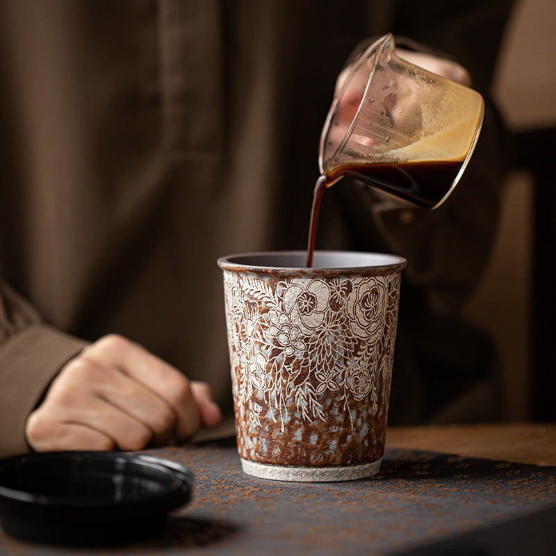 Old Rock Mud Flower Silver Coffee Cup Vintage Home Office Large Crude Pottery Water Cup Casper Cup Coke Cup