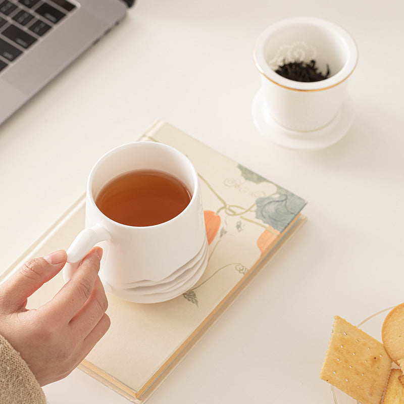 Dehua Sheepskin Jade Ceramic Tea Cup Household Office Tea Separation Tea Brewing Mug Office Cup Drinking Cup