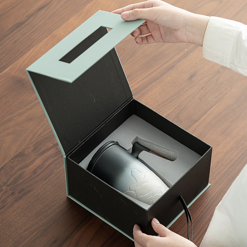 Japanese-style Shangyue Office Cup Ceramic Cup Mug Wooden Handle With Lid Tea Separation Soaking Cup Large Capacity Drinking Cup