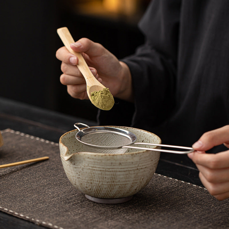 Tao Ye Matcha Set Eight-Piece Coarse Pottery Kiln Turned Ceramic Tea Bowl With Tea Whisk Stand Imitation Song Dynasty Tea Tools